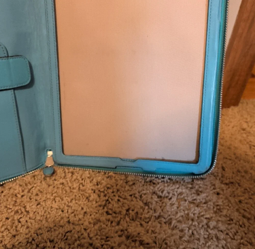 Coach Light Turquoise Leather Zip Tablet Case